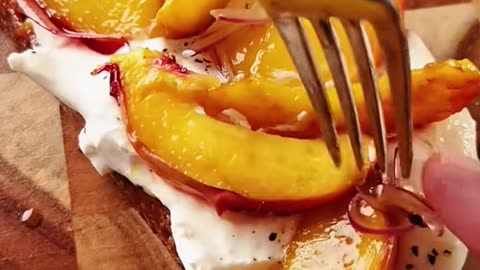Peach fruit cheese and honey sandwich, breakfast idea.