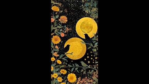 enjoy two moons and sun birds sitting on the tree with sunrise and rain with flowers blooming.