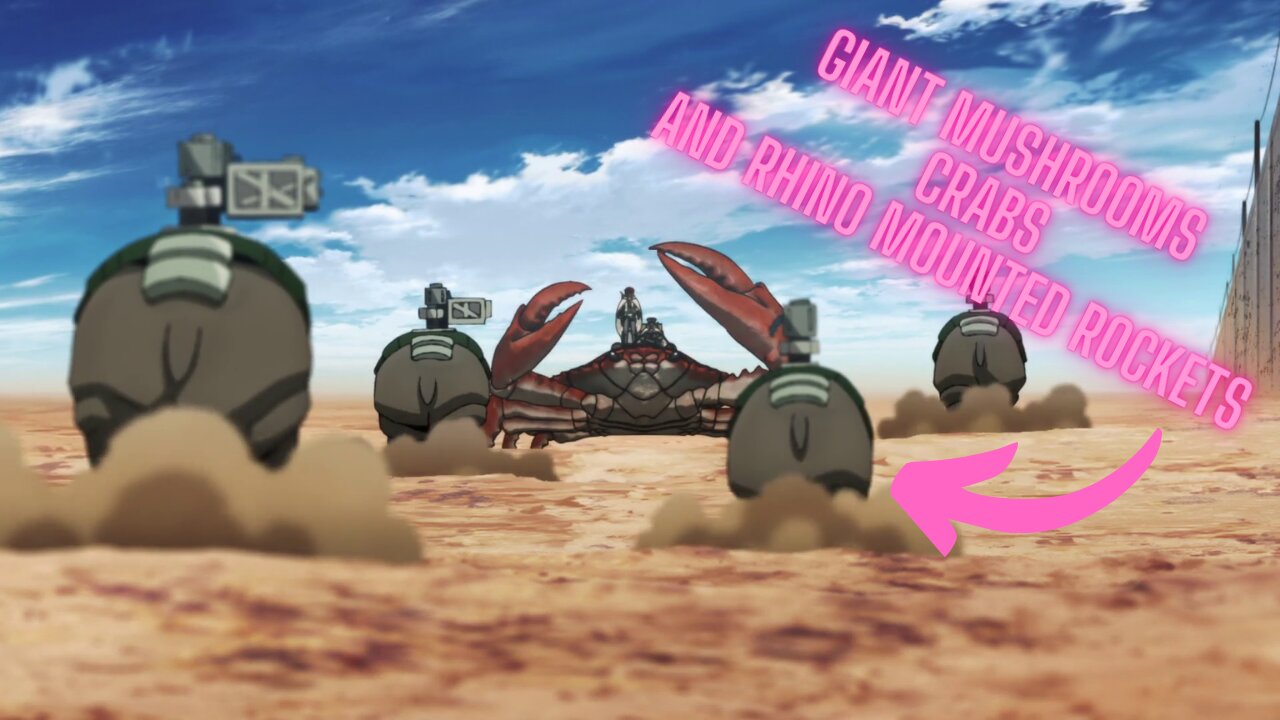 Epic Giant Mushrooms Crabs And Rhino Mounted Rockets collide - Sabikui Bisco Anime Recap