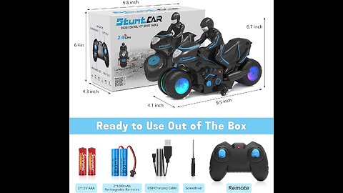 RC Motorcycle, Remote Control Motorbike with RGB Wheels Lights - 360-degree Rotations