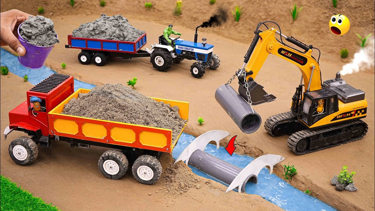 diy mini truck an excavator making home pipe bridge science project