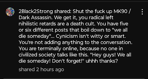 (9/19/2025) My response to 2Black2Strong after getting fed up with me on his Community Post!