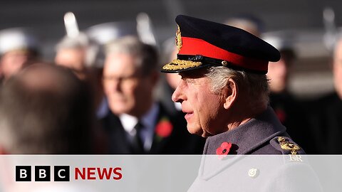 King Charles marks Remembrance Sunday at Cenotaph | BBC News