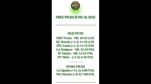 Free MLB Picks June 26 2025