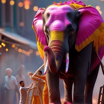 An elephant is being beautifully dressed for the circus