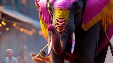 An elephant is being beautifully dressed for the circus