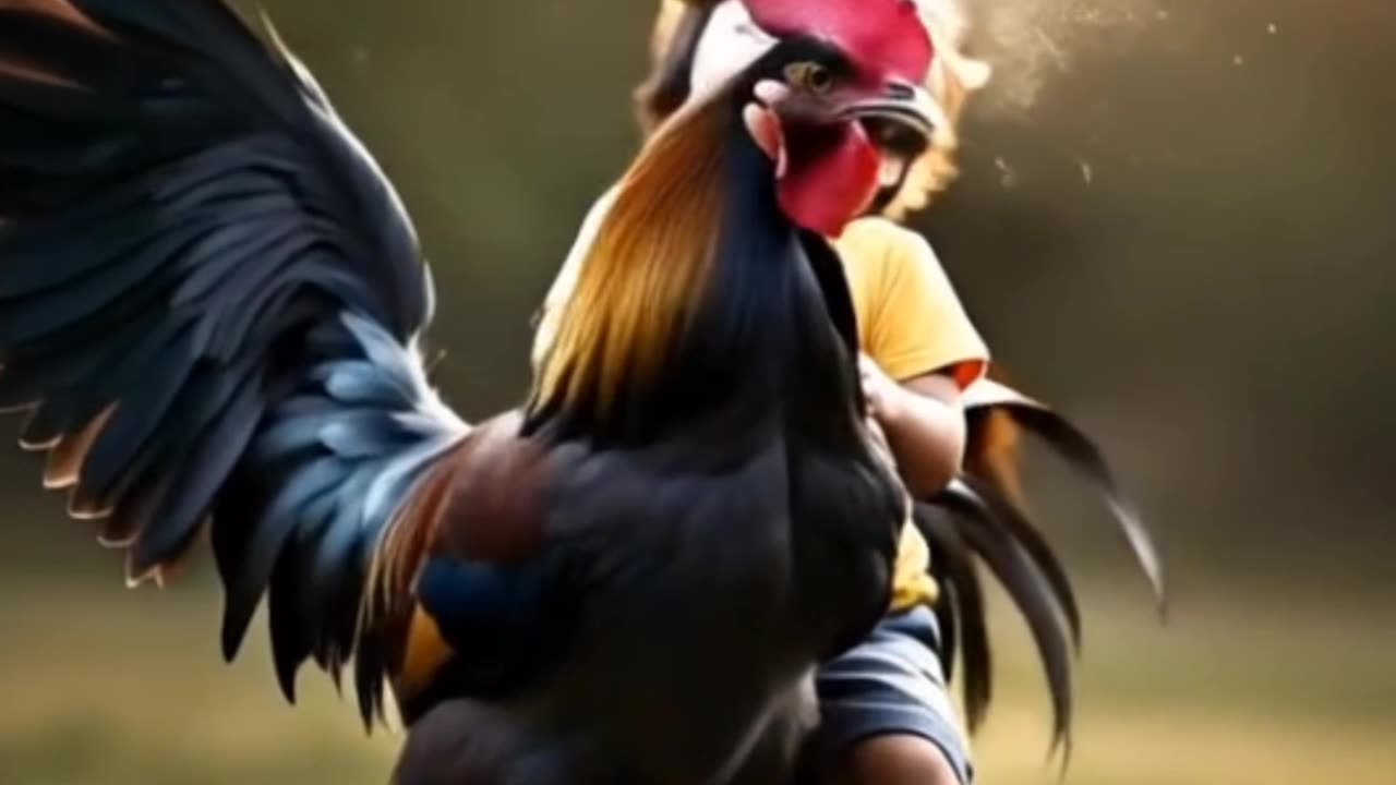 Cute Baby Ride Wit Rooster