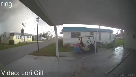 Powerful storm lifts mobile home in Ranchero Village, Florida.