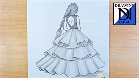 How to draw a Girl backside dress -Pencil sketch || Drawing easy for beginner || Girl drawing