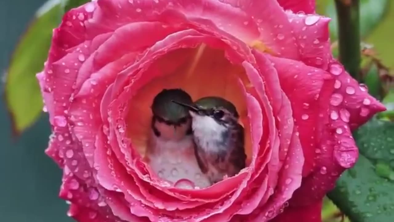 Two Hummingbirds taking shelter during a heavy rain ❤️
