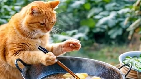 Making potato fries#cat #funny