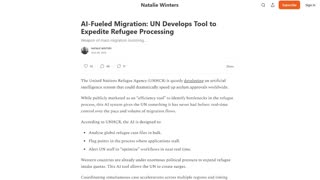 WINTERS: AI-Fueled Migration: UN Develops Tool To Expedite Refugee Processing
