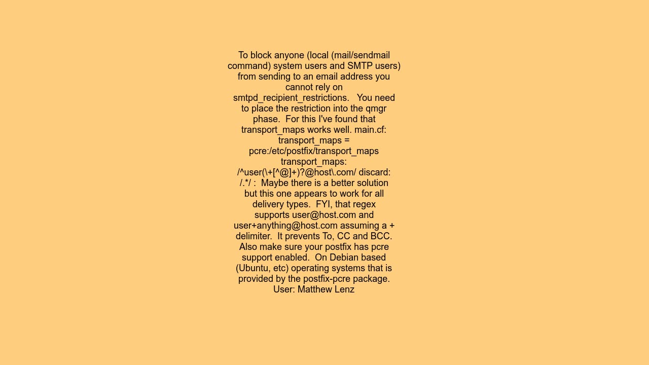 Block outgoing mail to specific address using Postfix