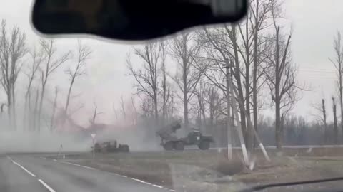 Russian "North" Group BM-21 "Grad" MLRS firing rockets salvo in the vicinity of Sudzha