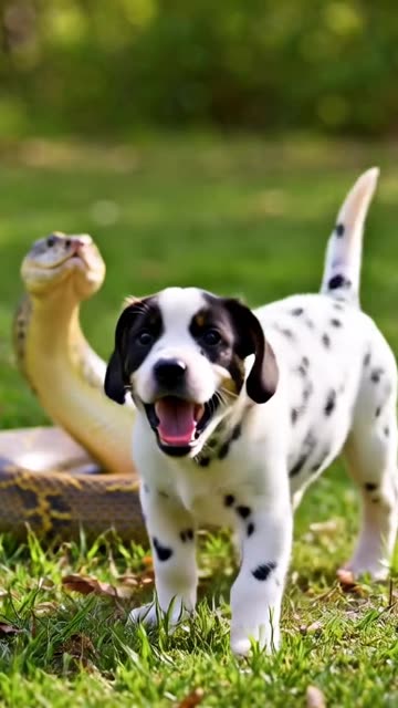 Dalmation Puppy barking at Python