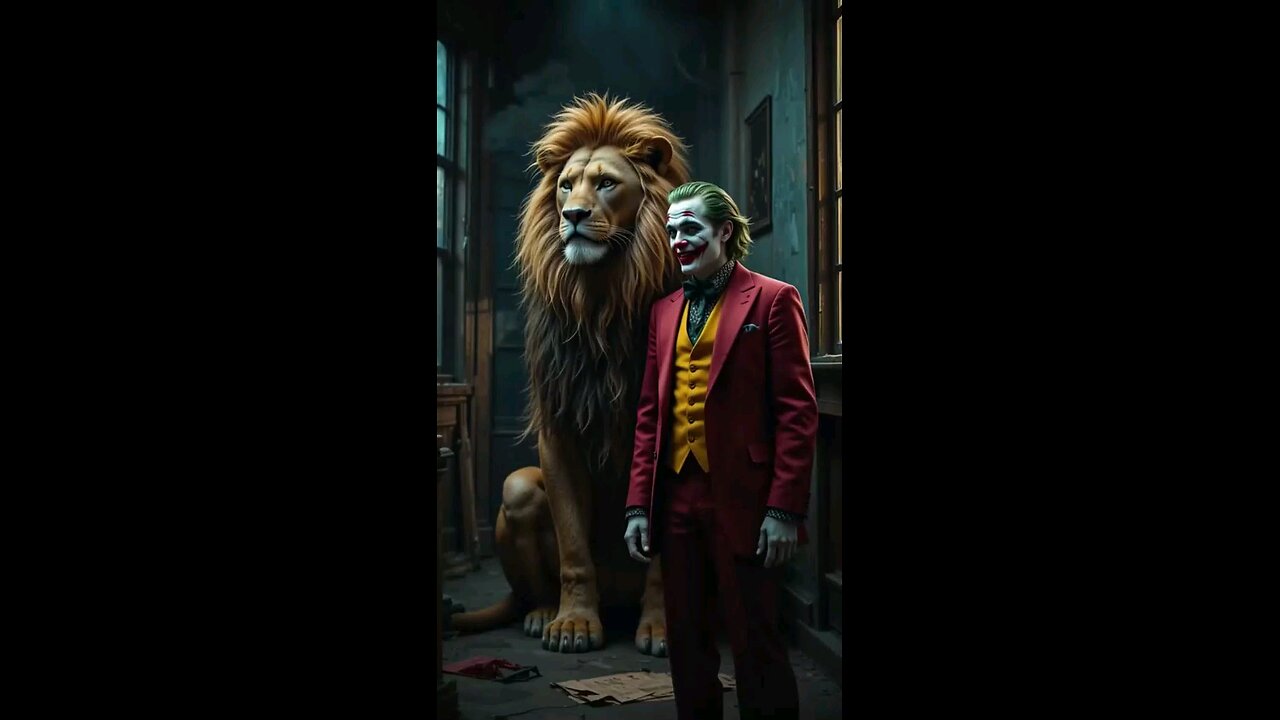 combination of a joker and lion