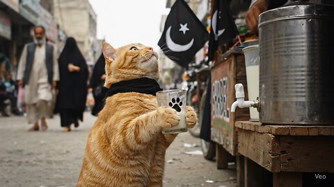 Cat drinking milk in Pakistan