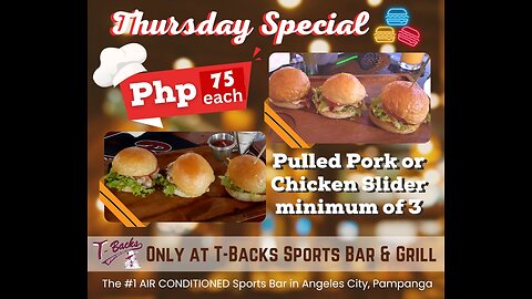 T-Backs Sports Bar and Grill Sports Schedule and Sliders special for Thursday May 15, 2025