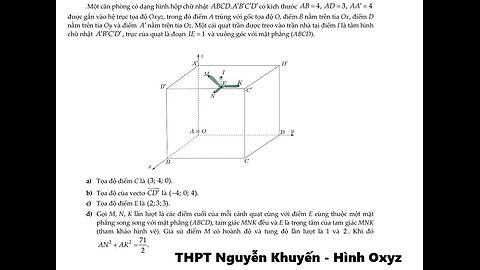 THPT Nguyễn Khuyến 2026: Một căn phòng có dạng hình hộp chữ nhật ABCD.A'B'C'D' có kích thước