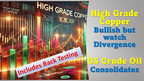 High Grade Copper Bullish but watch Divergence & US Crude Oil Consolidates