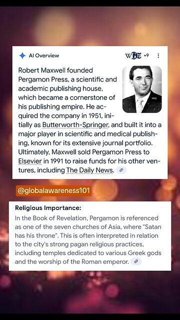 Robert Maxwell founded Pergamon Press which means "Where Satan has his throne."