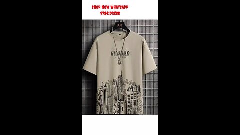 Beige Printed Cotton T-shirt with Round Neck & Short Sleeves