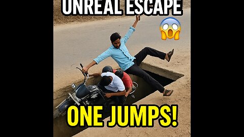 Unreal Escape! One Jumps to Safety as Motorcycle Falls into Hole