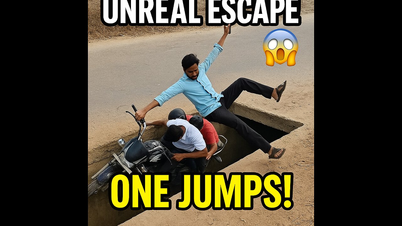 Unreal Escape! One Jumps to Safety as Motorcycle Falls into Hole