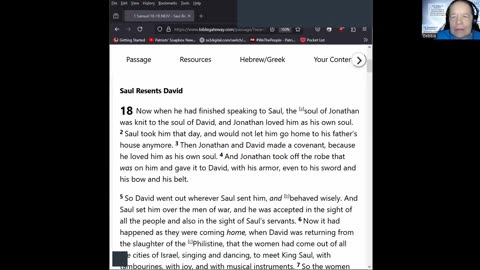 Journey Through The Bible -- 1 Samuel 18 -- King Saul Turns Again David 03192025