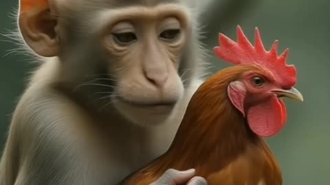 friendship between monkey and rooster