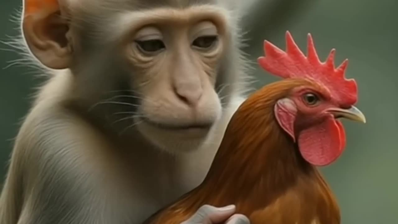 friendship between monkey and rooster