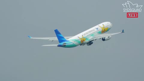 Takeoff of the Airbus A330 of Garuda Indonesia at Tokyo Haneda Airport, Japan