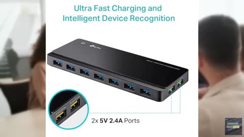TP-Link Powered USB Hub 3.0 with 7 USB 3.0 Data Ports and 2 Smart Charging USB P