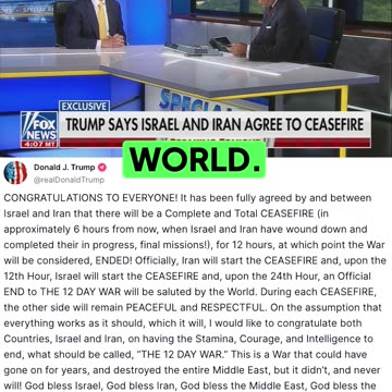 Bret Baier Reads President Trump’s HISTORIC ceasefire announcement