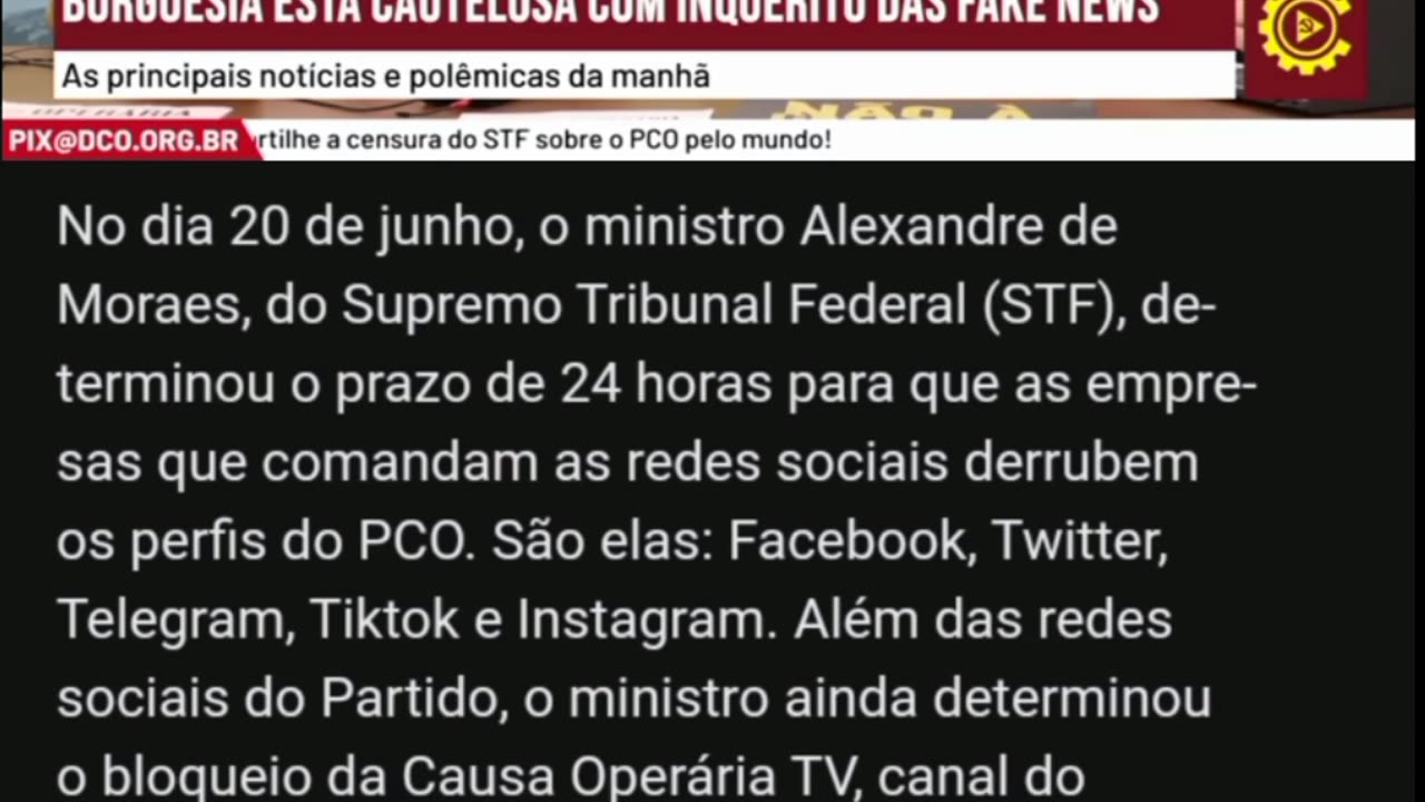 Pior do que 64: STF fecha redes do PCO. Abaixo a censura! - nº 990 - 23/06/22