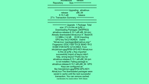 Alma linux 8 update fails for any package with GPG keys check fail