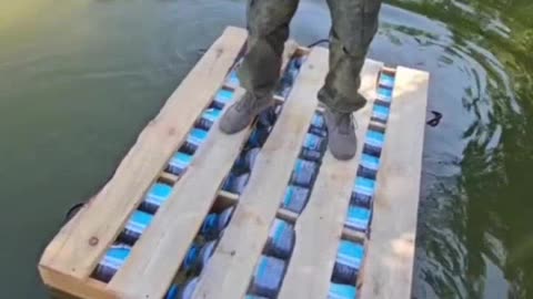 Russian Soldiers Building Rafts With Bottles and Packaging Materials