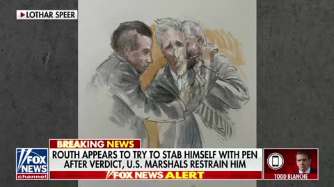 Ryan Routh tries to stab himself with a pen after verdict