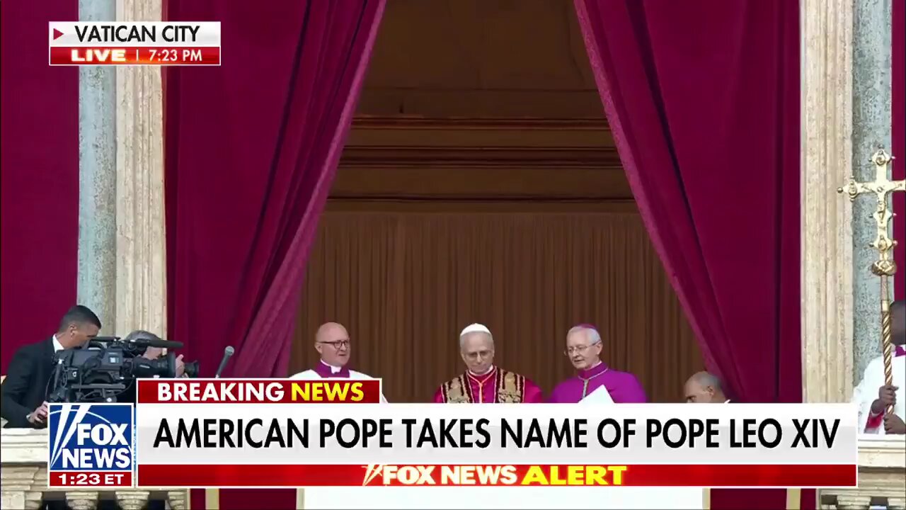 The first American Pope, Leo XIV, is elected andemerges for the first time.