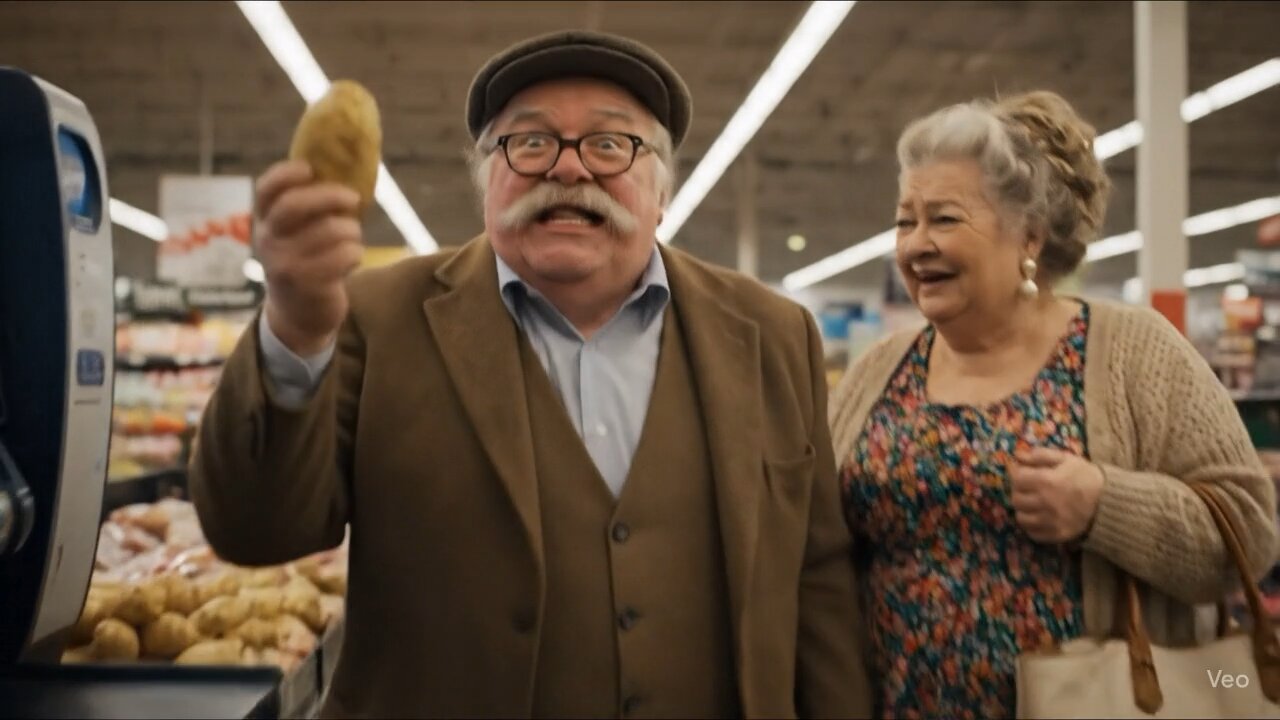 Old man fight with stores self check out machine