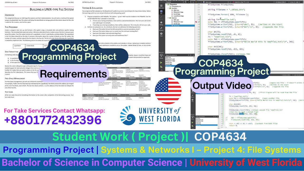 Student Work(Project)|COP 4634 Project 4: Simulated File System Using Structs Work Video |UWF