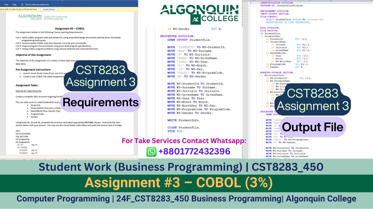 Student Work ( Business Programming )| 24F_CST8283_450 Assignment 3:COBOL Data Processing Work video
