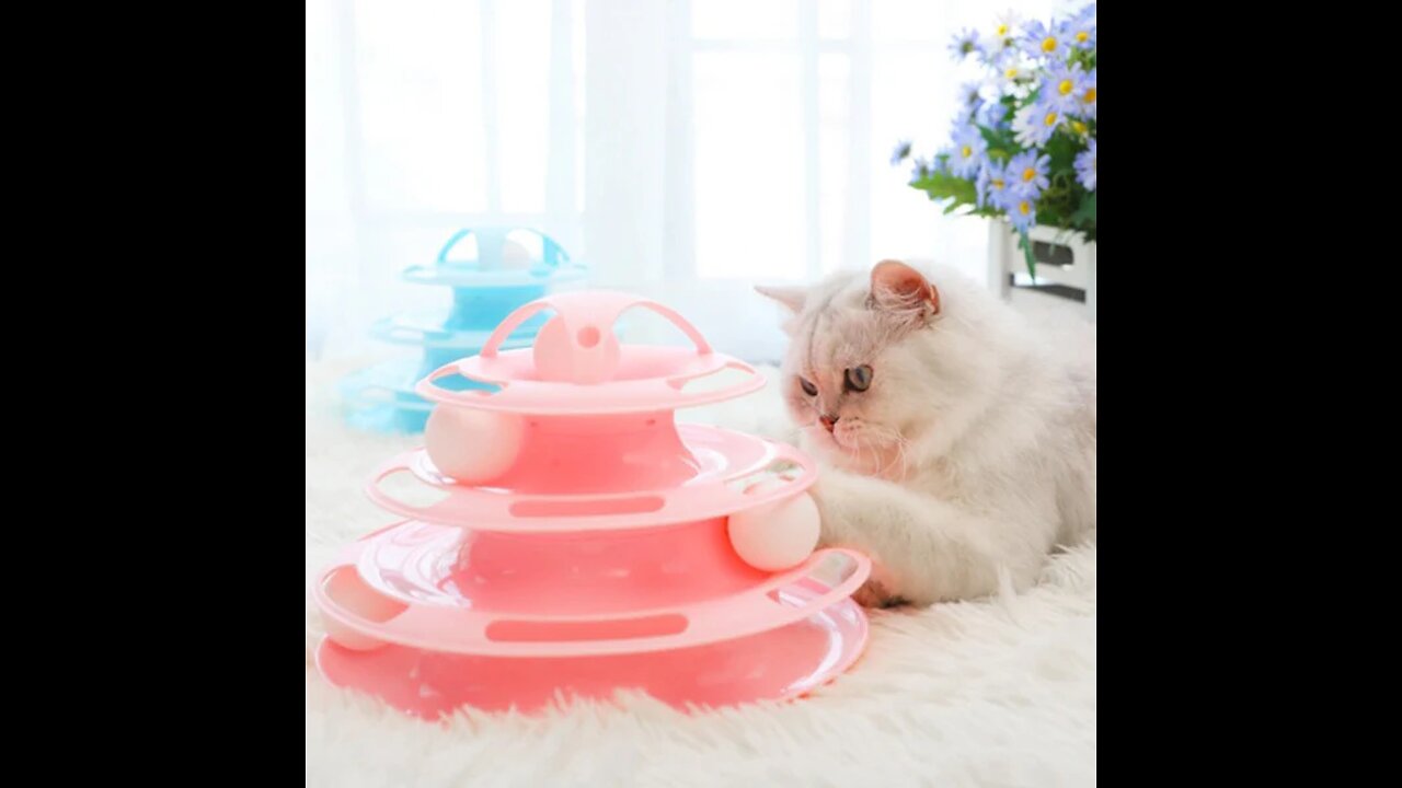 4-Layer Round Tracks Tower Turntable with Scratching Ball, Interactive Toys for Cat or Kitty