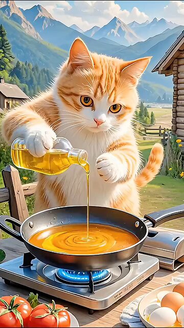 cat cooking food