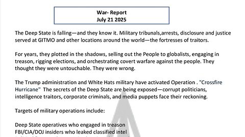 WAR REPORT - JULY 21 2025 - THE DEEP STATE IS FALLING