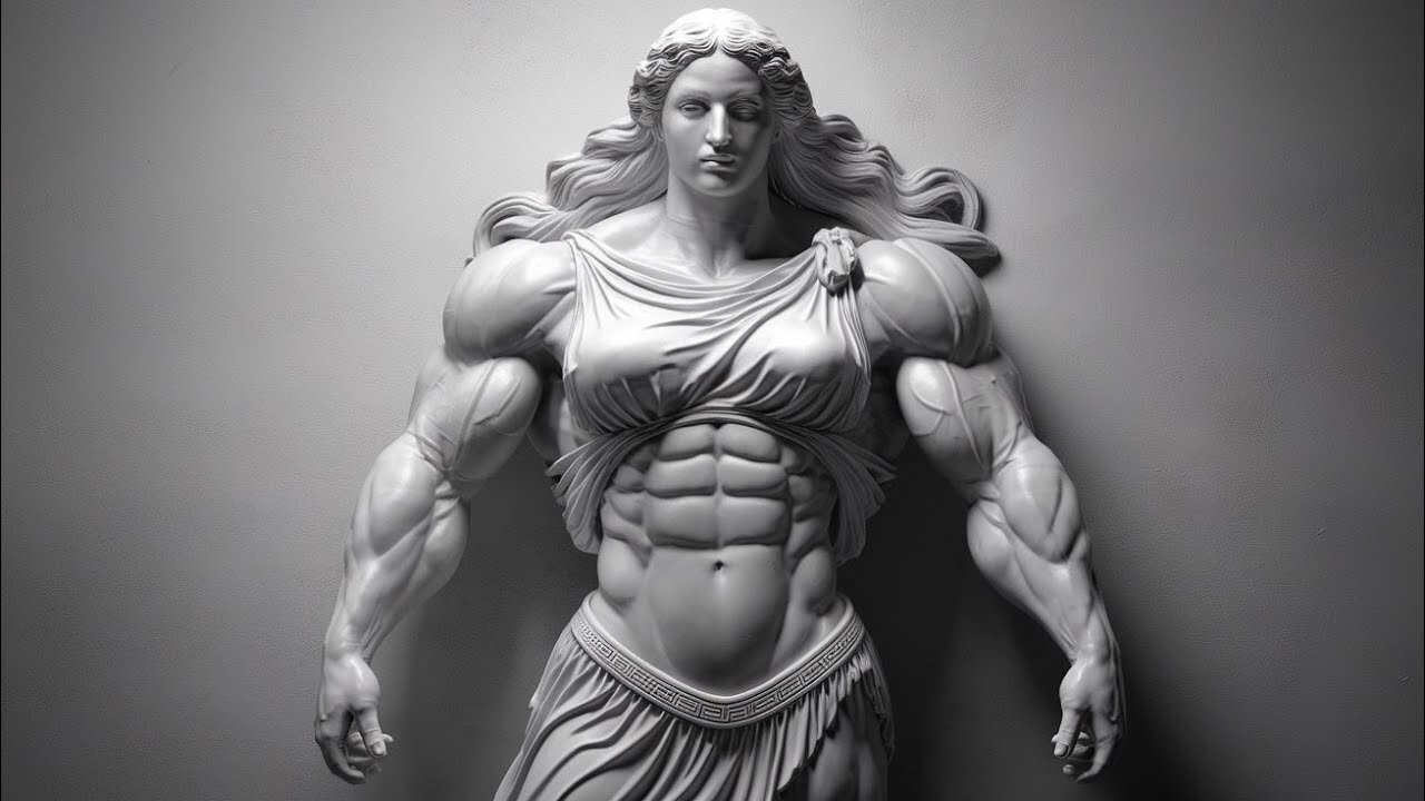 FBB Giantess Greek Statue – Female Muscles & Bodybuilding Goddess in Ancient Mansions!