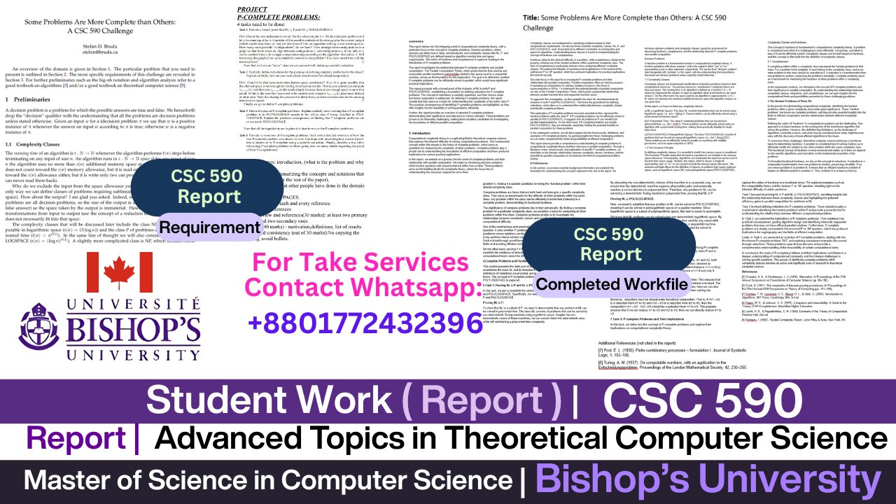 Client Work (Report )| CSc 590 Report on P-Complete Problems | MSc Bishop’s University