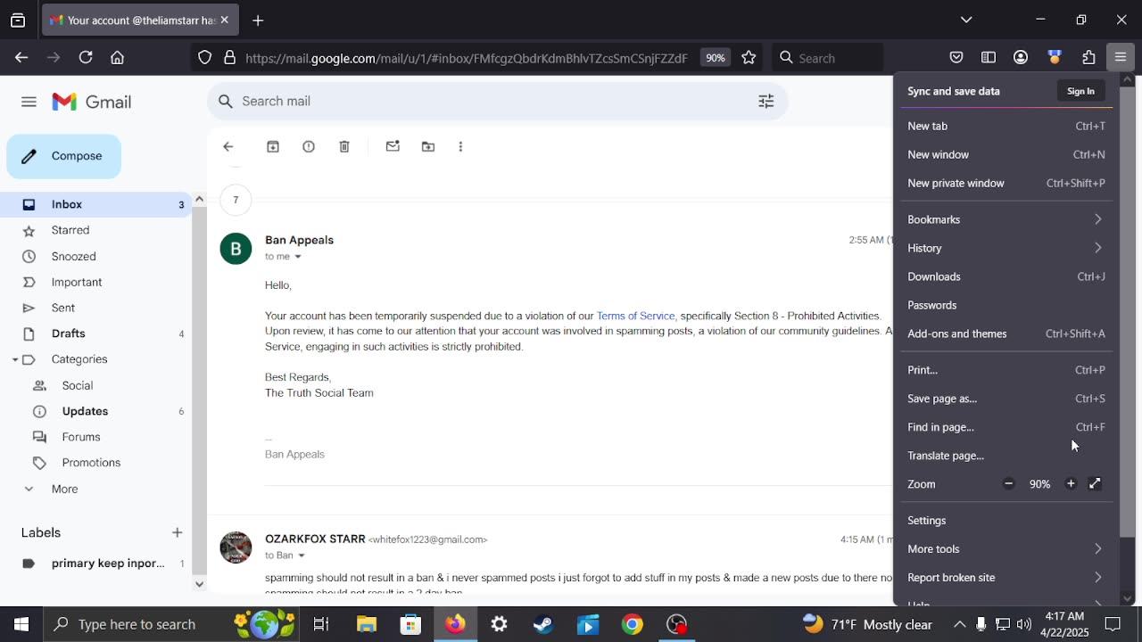 ban by truth social for 2 days for smapping they say spamming should not result in a 2 day ban