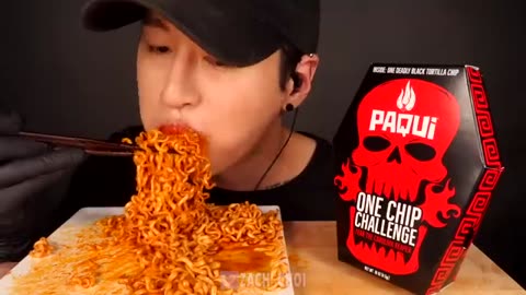 ASMR 10X NUCLEAR FIRE NOODLES & ONE CHIP CHALLENGE (No Talking) EATING SOUNDS