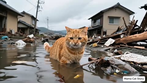 Ginger Kitten and Mama Cat Go to Japan Just When Tsunami Happens, Luck Comes to Them_